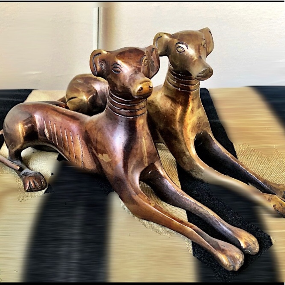 Vintage Art Deco Brass Greyhound Sculptures (2)